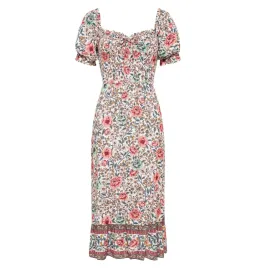 Arnhem Juliette Shirred Midi Dress in Ivory Rose Size AU 8  for rent on The Volte - image 11