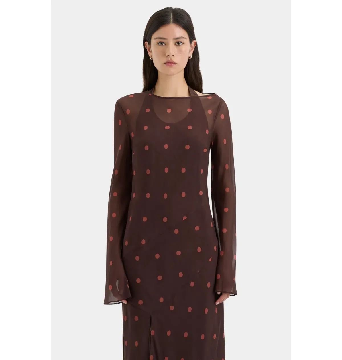 Sir The Label Toni Long Sleeve Dress in Chocolate Polka Dot Size 1 / AU 8 - Image 5