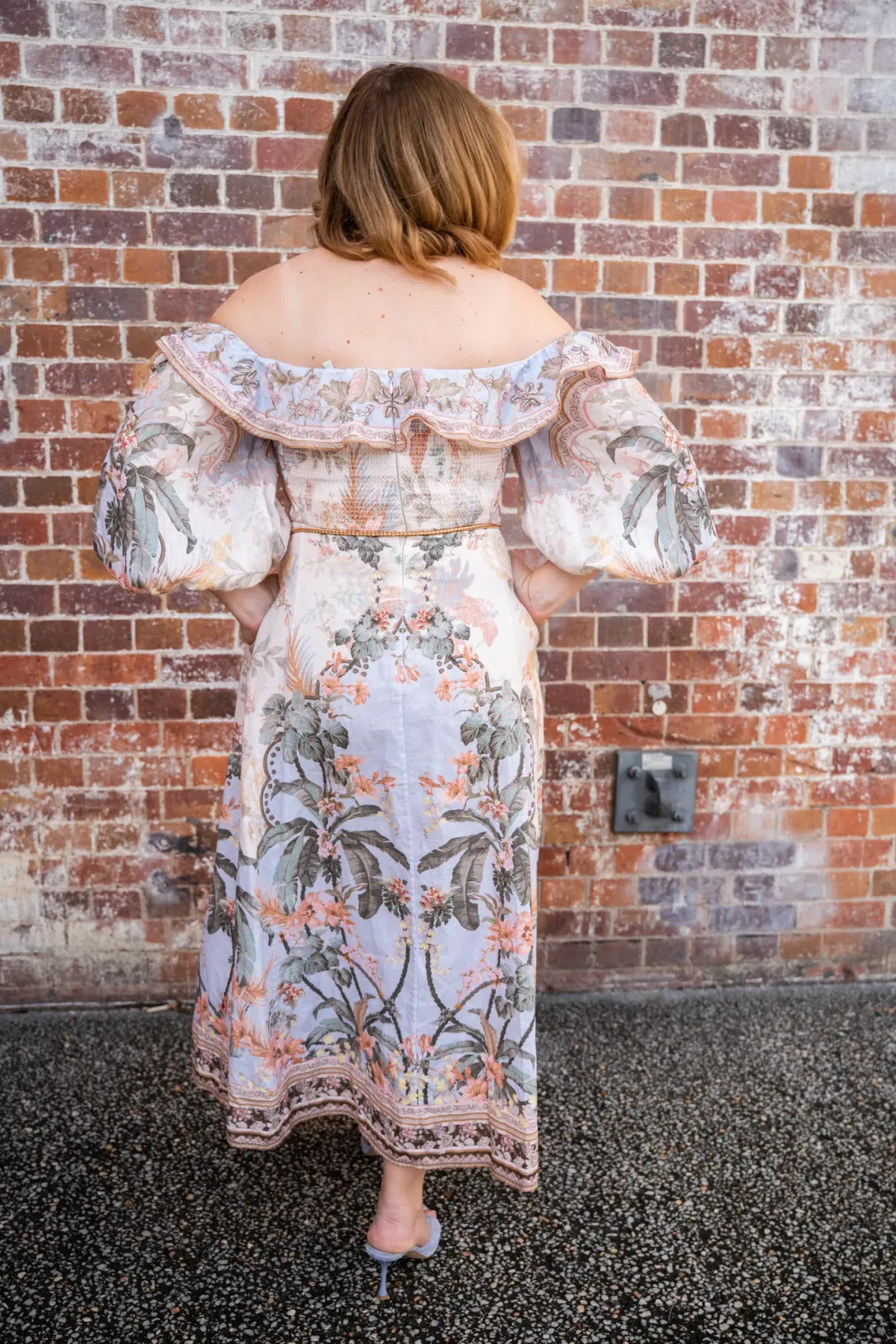 Zimmermann Wylie Off Shoulder Midi Dress Blue Floral Size 3 / AU 14 - Image 3