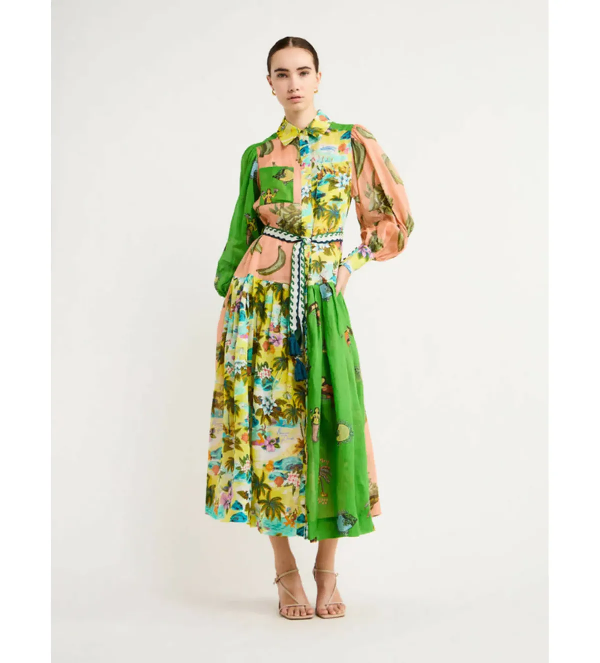 Alemais Holiday Patchwork Shirtdress Multi Size AU 14 - Image 2