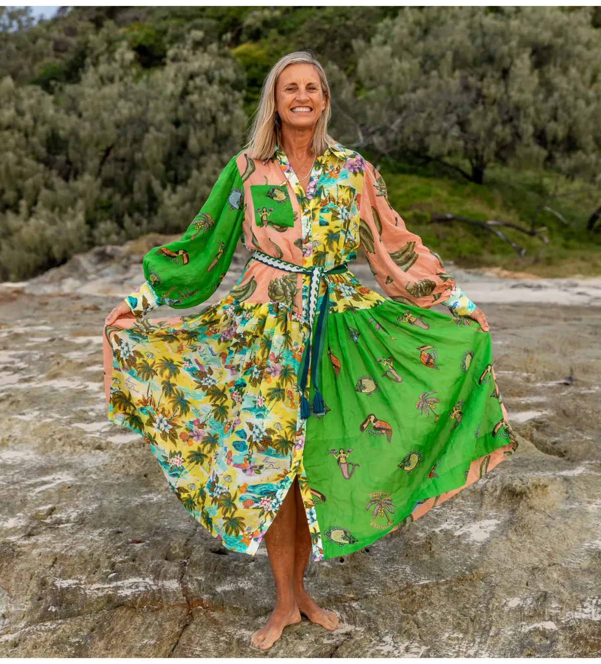 Alemais Holiday Patchwork Shirtdress Multi Size AU 14 - Image 1