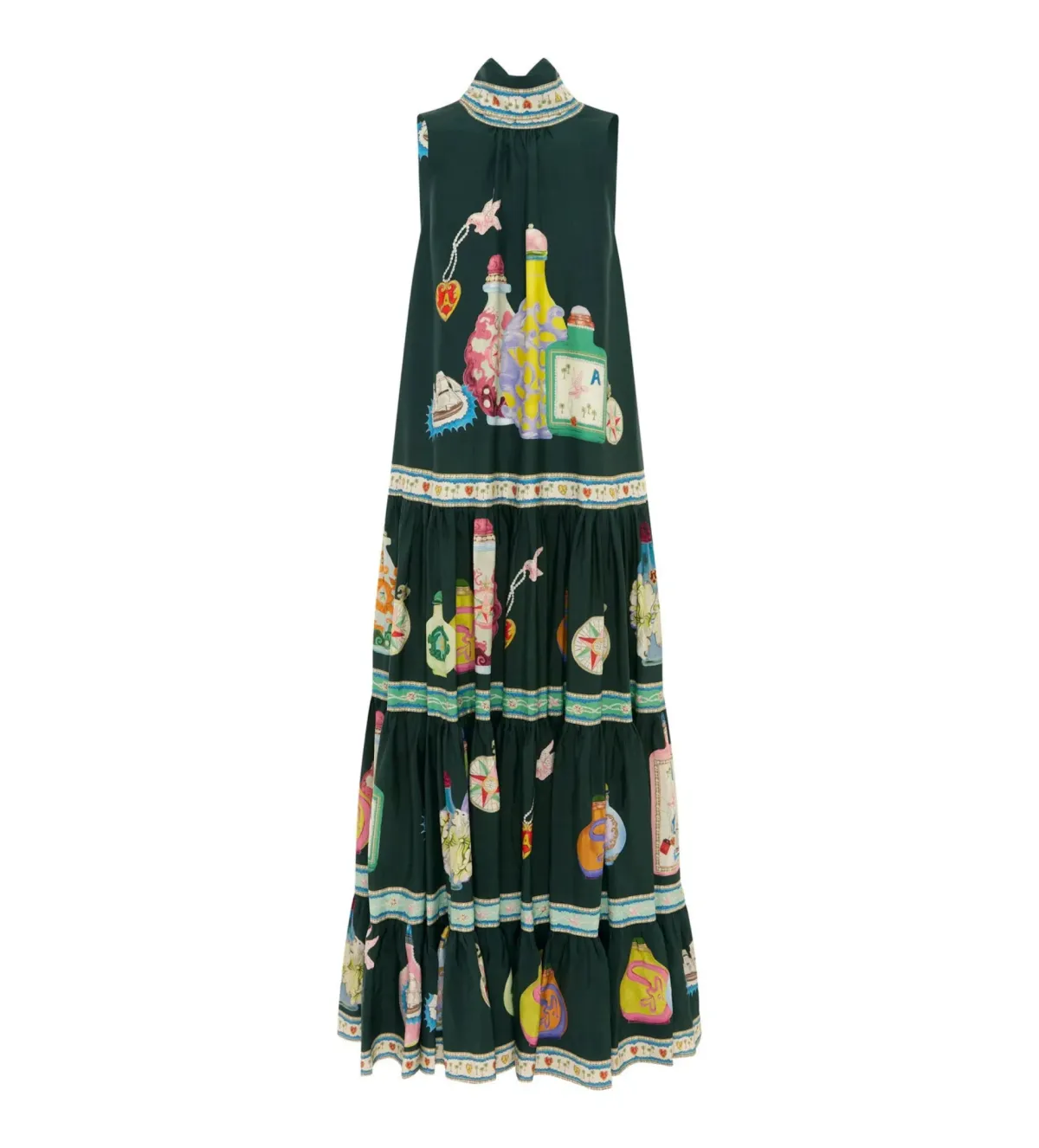 Alemais  Royal Tiered Midi Dress Green/Print Size 16 - Image 3