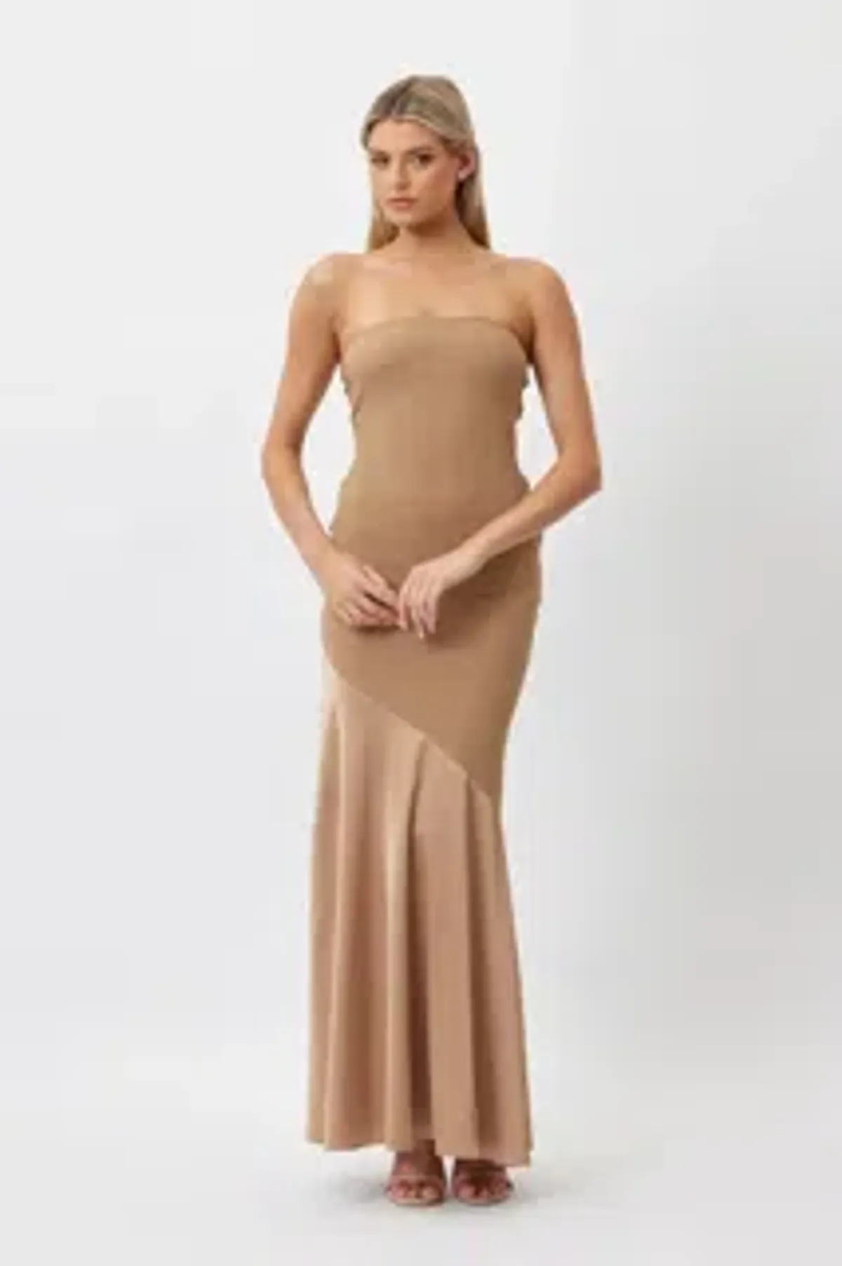 Bianca and Bridgett Tahlia Strapless Maxi Dress Beige Size 6 - Image 1
