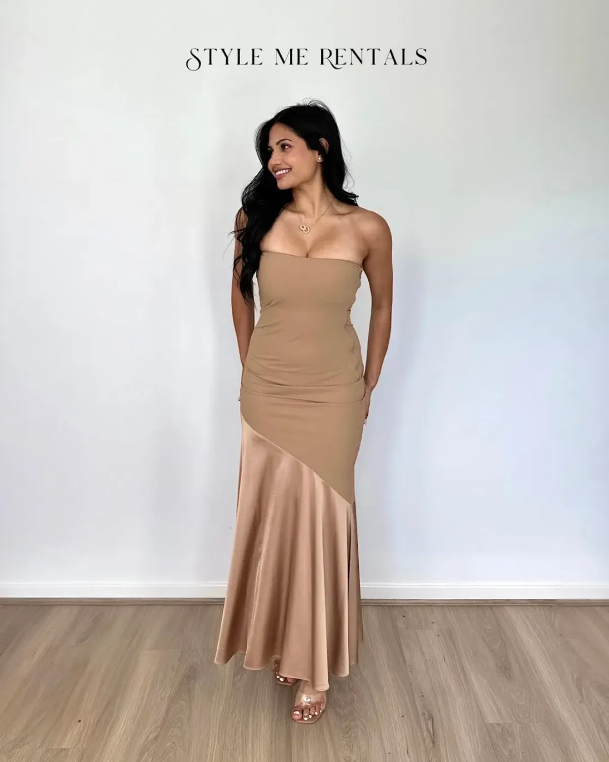 Bianca and Bridgett Tahlia Strapless Maxi Dress Beige Size 6 - Image 3