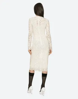 Dolce & Gabbana Branded Stretch Silk Lace Midi Dress Cream Size 36 (AU 6) for rent on The Volte - image 2