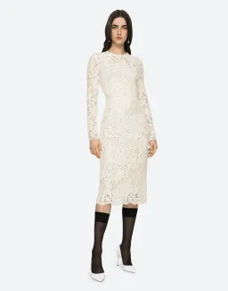 Dolce & Gabbana Branded Stretch Silk Lace Midi Dress Cream Size 36 (AU 6) for rent on The Volte - image 1