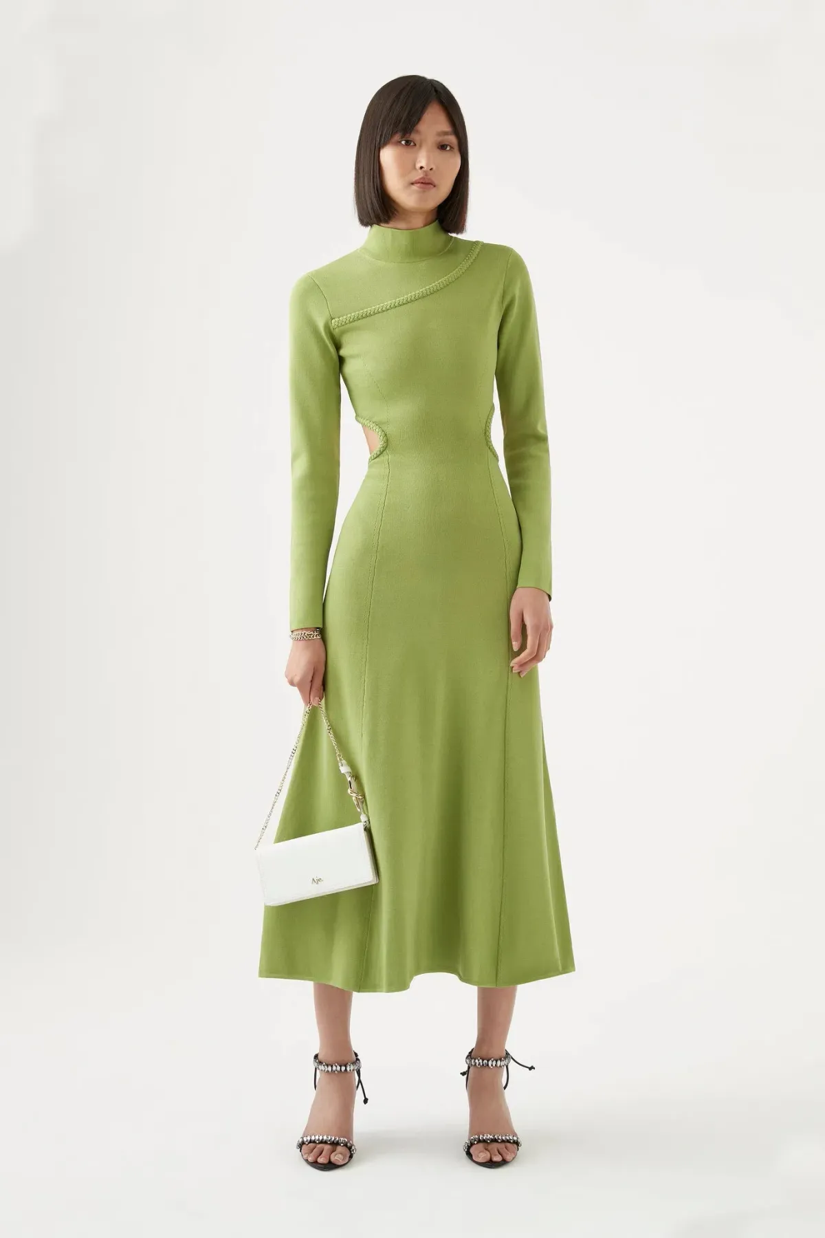 Aje Amelie Braided Cut Out Knit Midi Dress Green Size XL / AU 14 - Image 1