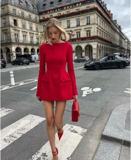 Helsa The Parasol Mini Dress in Lipstick Red Size XXS / AU 4 for rent on The Volte - image 1