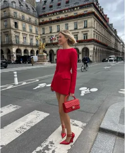 Helsa The Parasol Mini Dress in Lipstick Red Size XXS / AU 4 for rent on The Volte - image 2