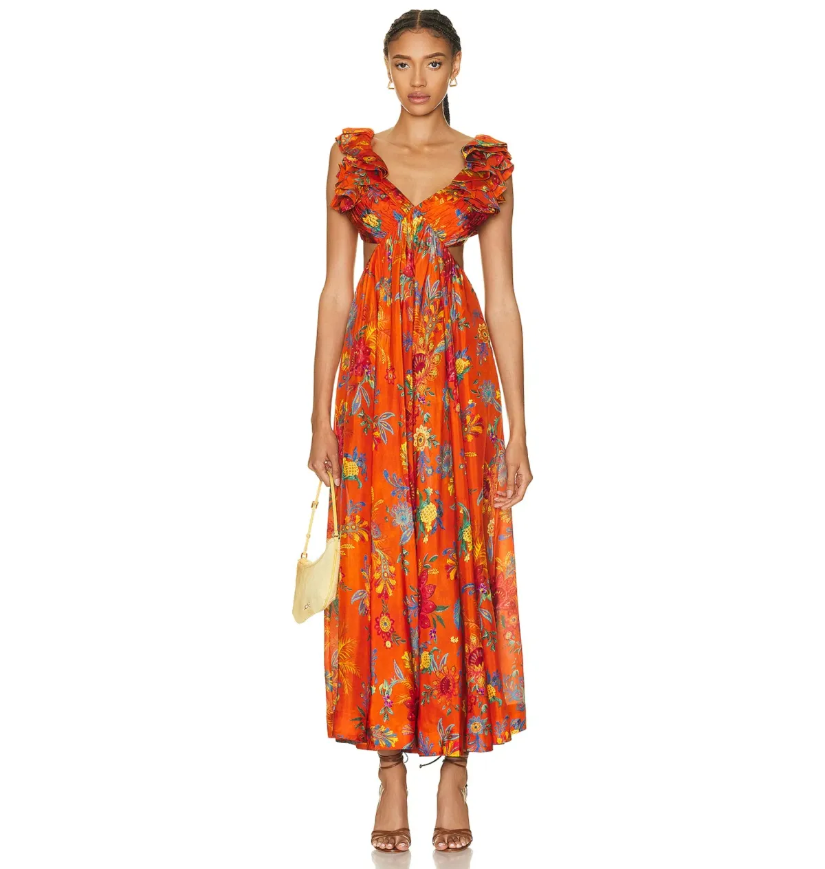 Zimmermann Ginger Frill Midi Dress in Orange Floral Size 3 / AU 14 - Image 1