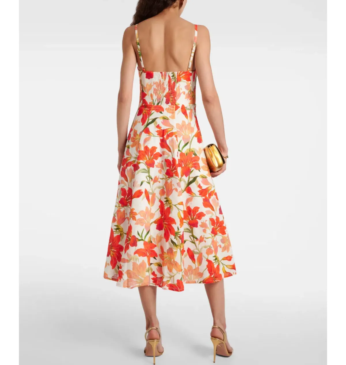 Zimmermann Tranquillity Floral Linen Midi Dress in Red Lily Print Size AU 8 - Image 2