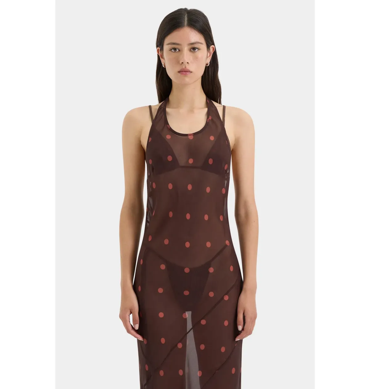 Sir the Label Toni Halter Dress in Chocolate Dot Size 2 / AU 10  - Image 3