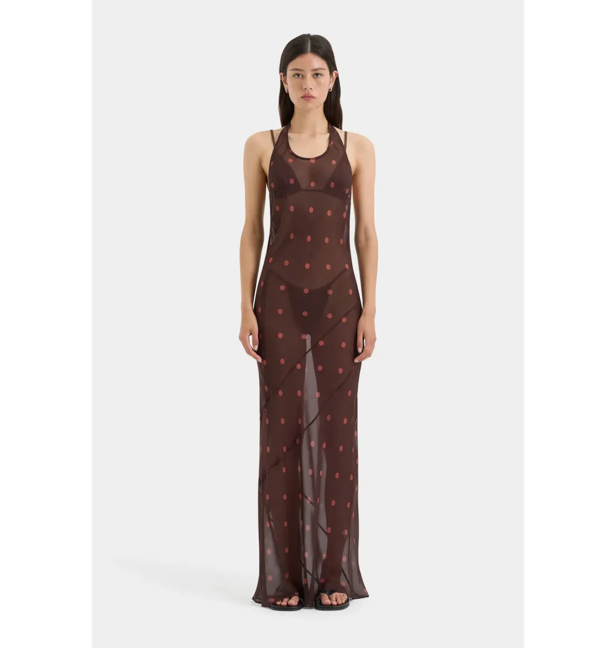 Sir the Label Toni Halter Dress in Chocolate Dot Size 2 / AU 10  - Image 1