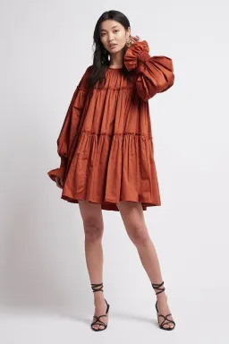 Aje Tranquility Smock Mini Dress Rust Size 10 for rent on The Volte - image 1