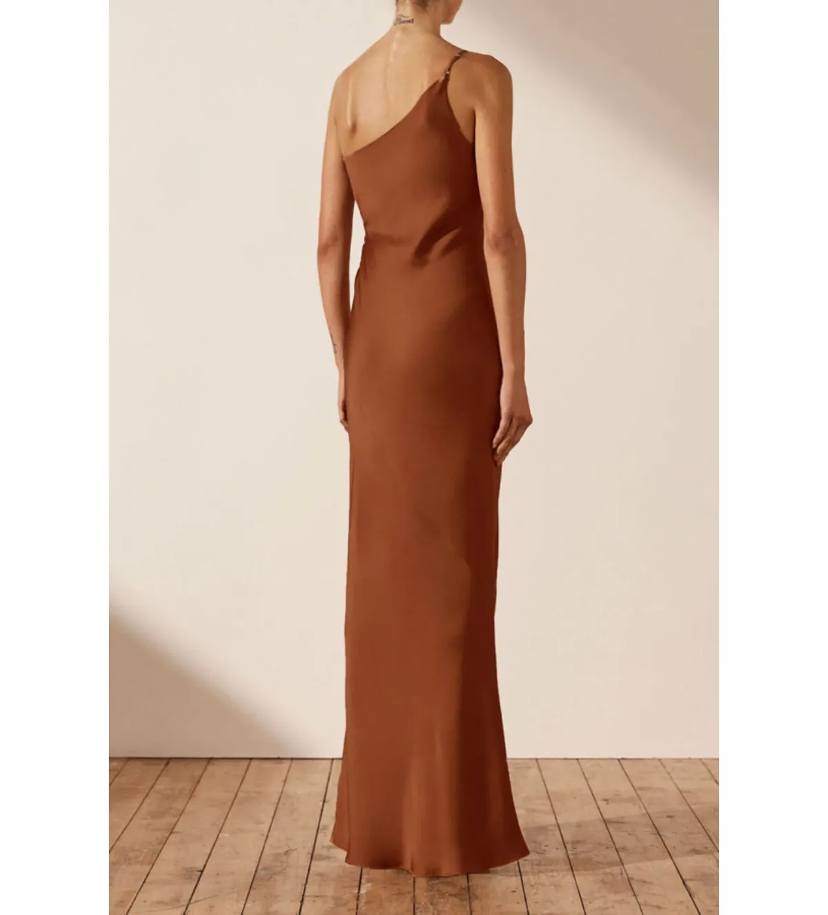 Shona Joy Luxe Asymmetrical Gathered Maxi Dress Mocha Size 6  - Image 4