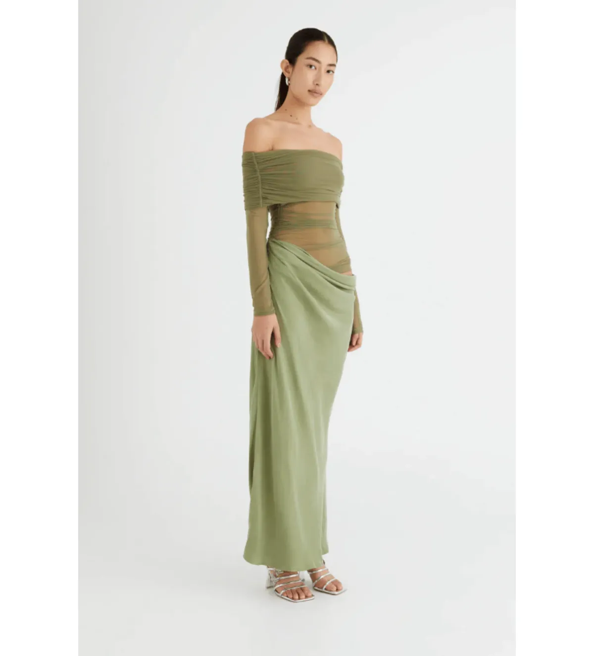 Benni Yasmin Off-Shoulder Maxi Dress in Pistachio Size 6 - Image 2