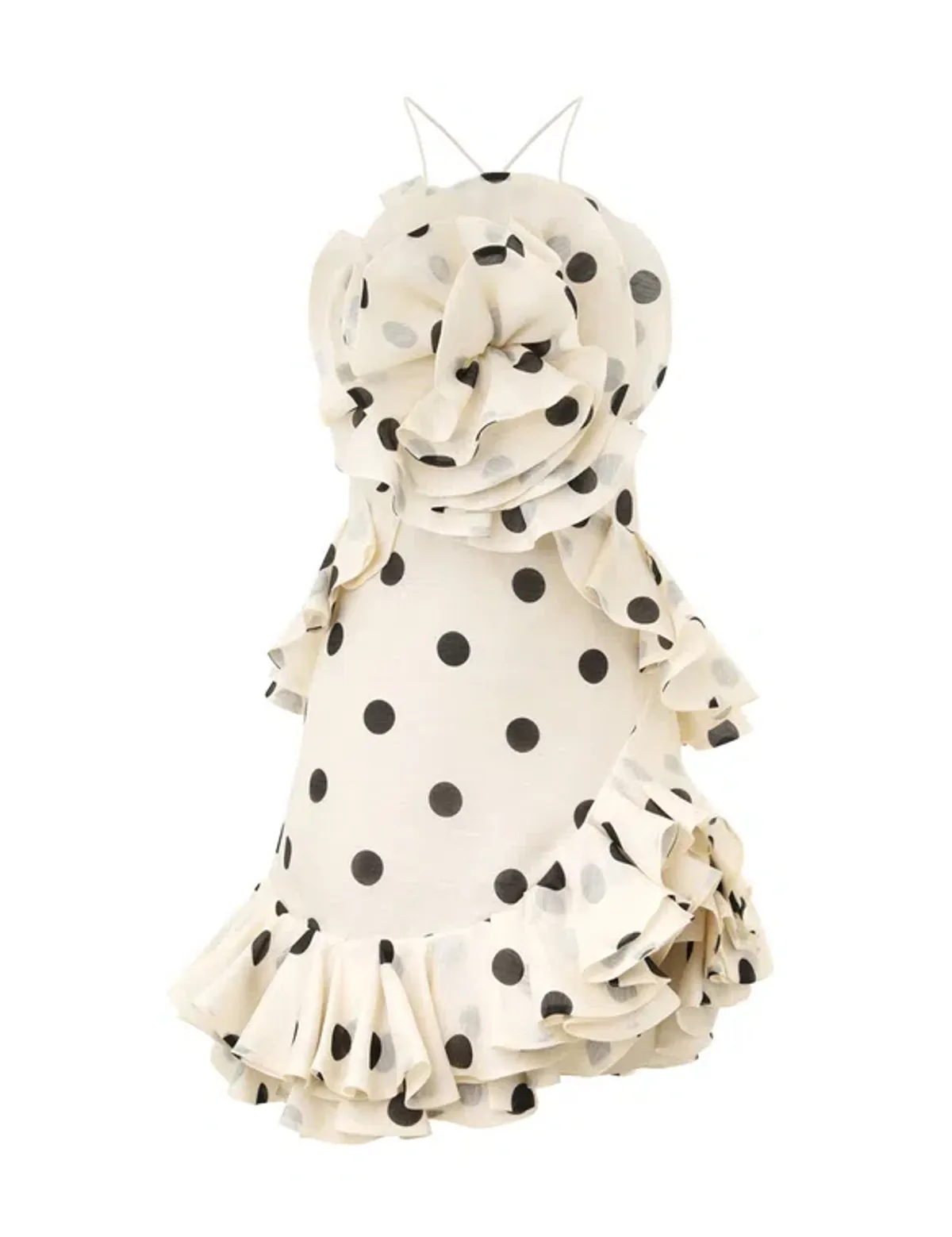 Zimmermann The Crush Ruffle Halter Mini Dress in Cream/Black Dot Size 1 / AU 10  - Image 3