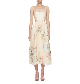 Zimmermann Halliday Scallop Midi Dress In Cream Watercolour Floral Size 3 / AU 14 for rent on The Volte - image 1