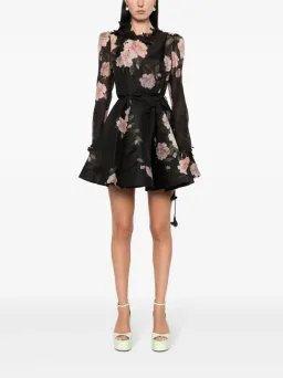 Zimmermann Natura Liftoff Mini Dress in Black Camellia Size AU 14  for rent on The Volte - image 1