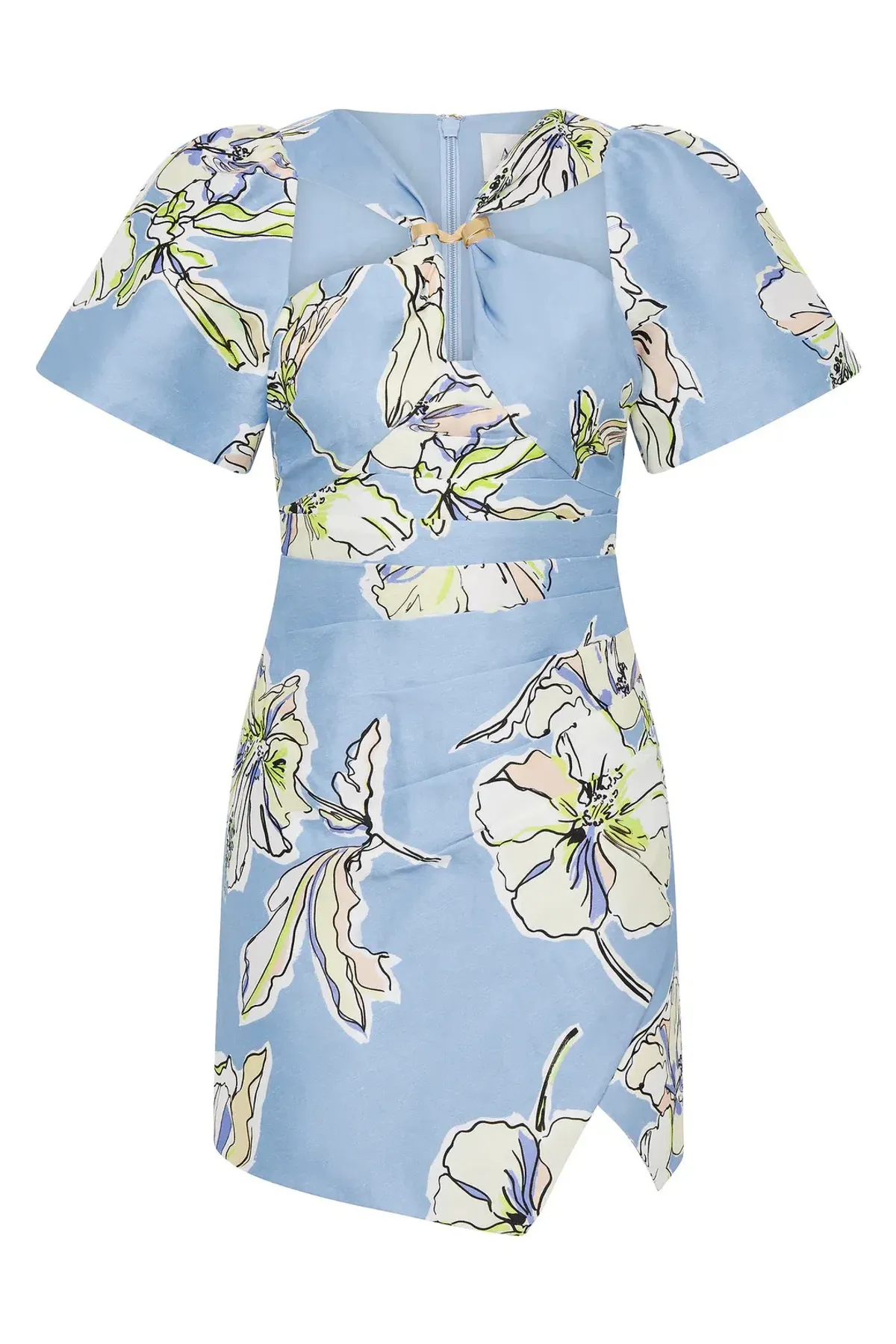 Aje Presence Twisted Mini Dress Blue Hibiscus Size AU 10 - Image 6