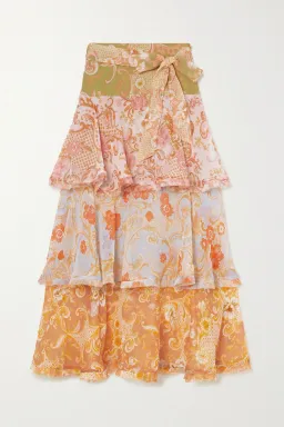 Zimmermann Postcard Ruffled Mini Skirt Mixed Swirl Floral Size 0P / AU 6 for rent on The Volte - image 3