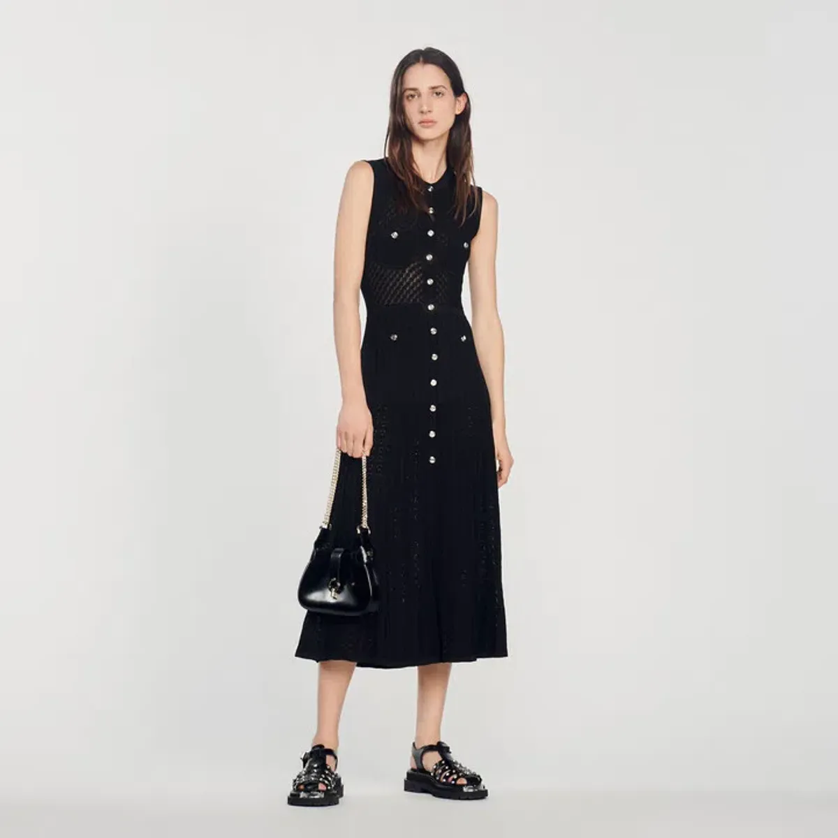 Sandro Tuileries Knit Midi Dress Black Size 38 / AU 8 - Image 1