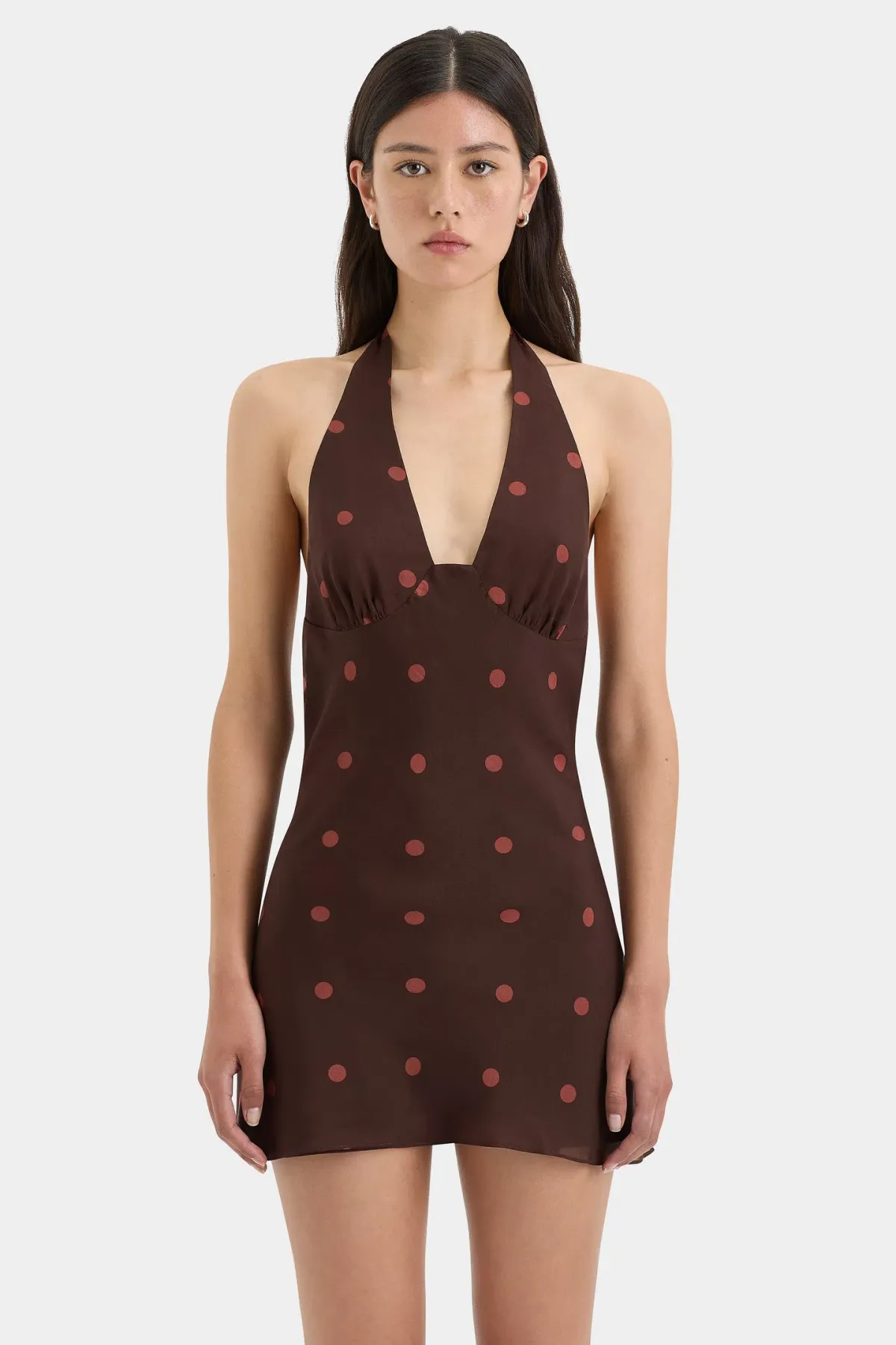 Sir the Label Toni Halter Mini Dress Chocolate Dot Size 1 / AU 8 - Image 2