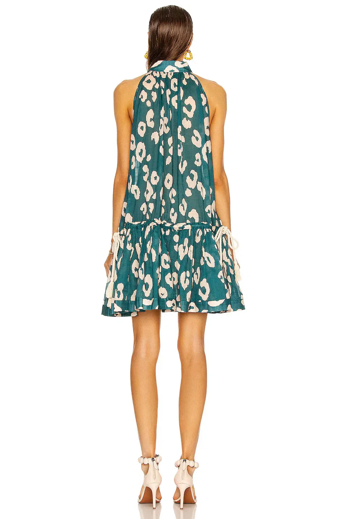 Zimmermann Shelly Swing Gathered Cotton Mini Dress Teal Leopard Print Size 0P / AU 6 / US 2  - Image 3