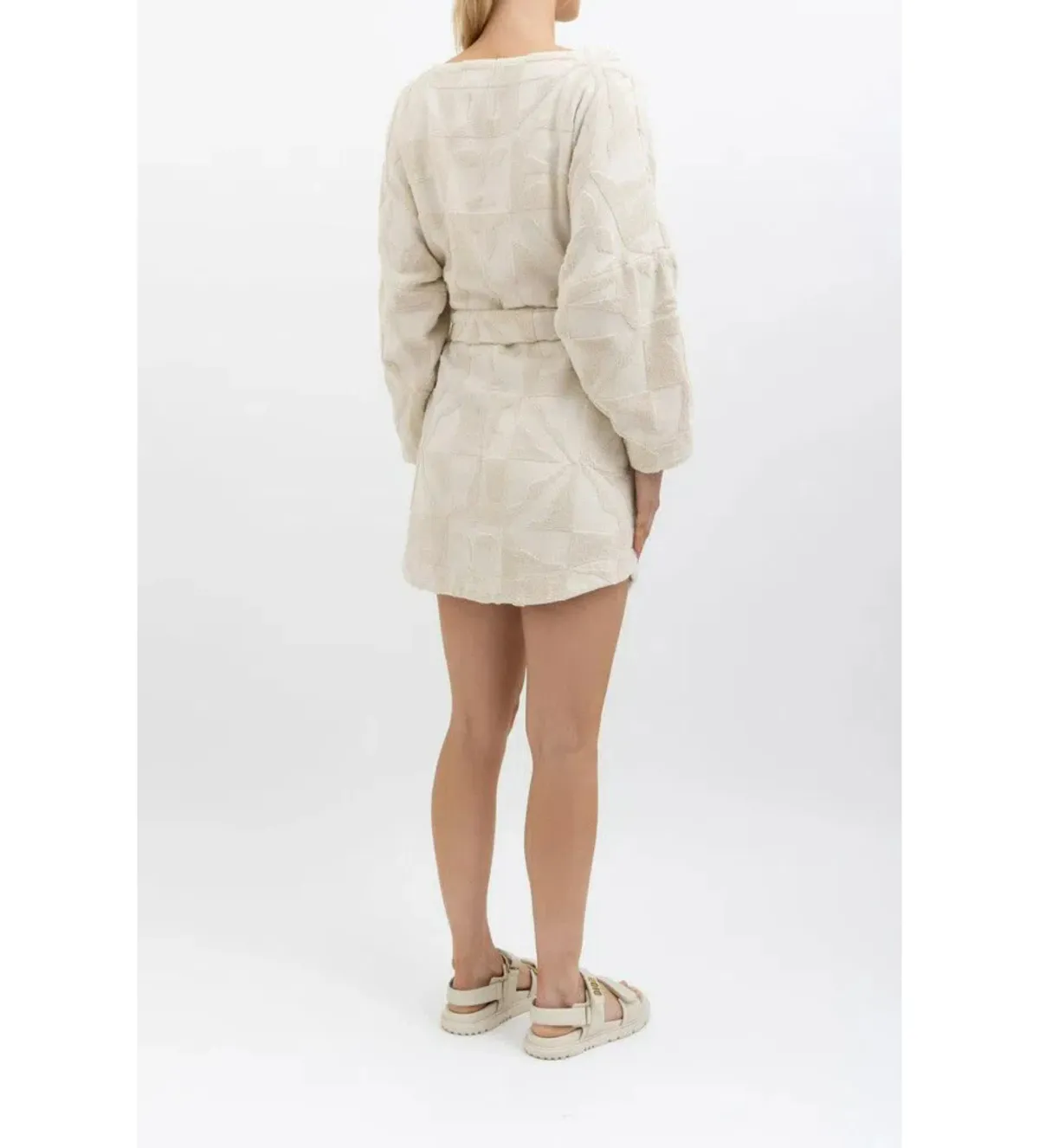 Lucy Folk Towelling Long Sleeve Mini Dress Skyline Ecru Size S / AU 8  - Image 5