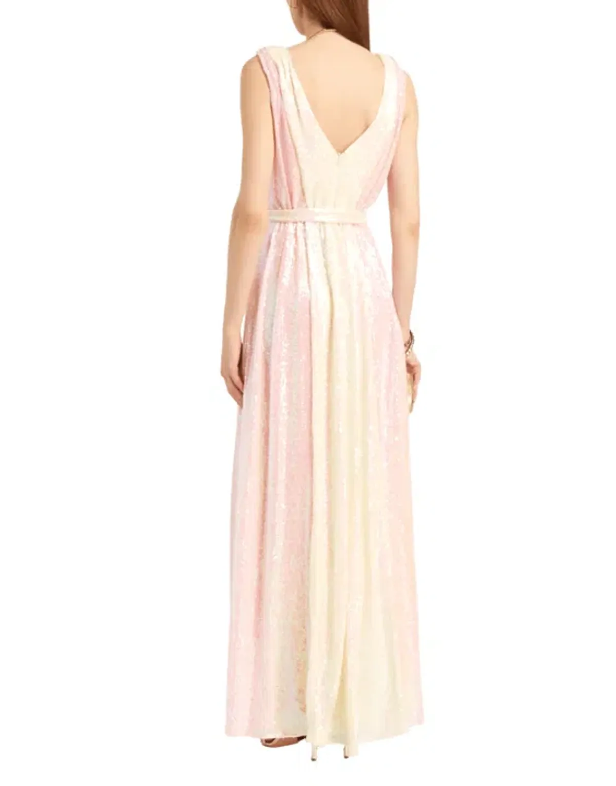 Badgley Mischka Two Tone V-Neck Sequin Long Gown Pink and Lemon Size AU 8 - Image 3