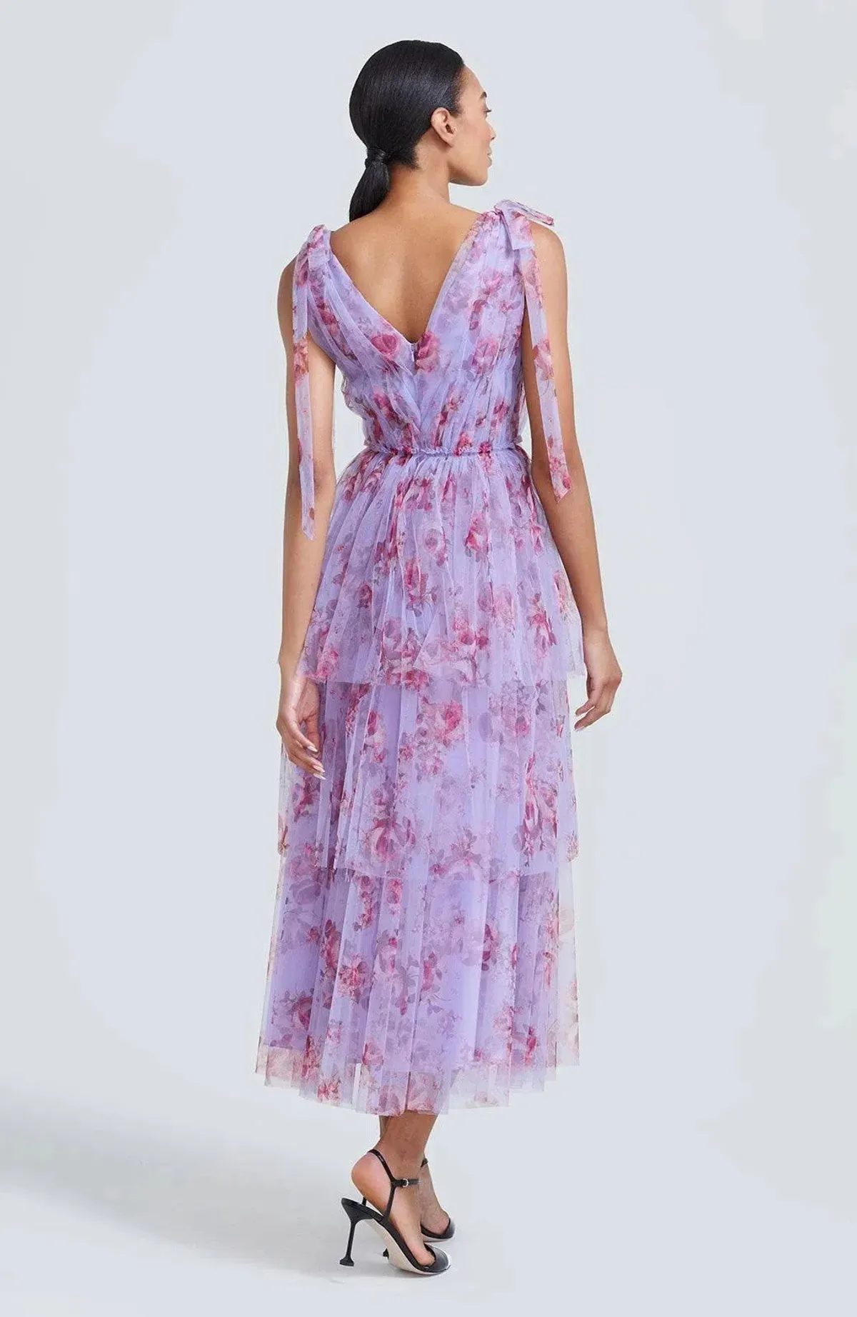 Lela Rose Floral Tiered Tulle Dress Purple Size AU 14 - Image 4