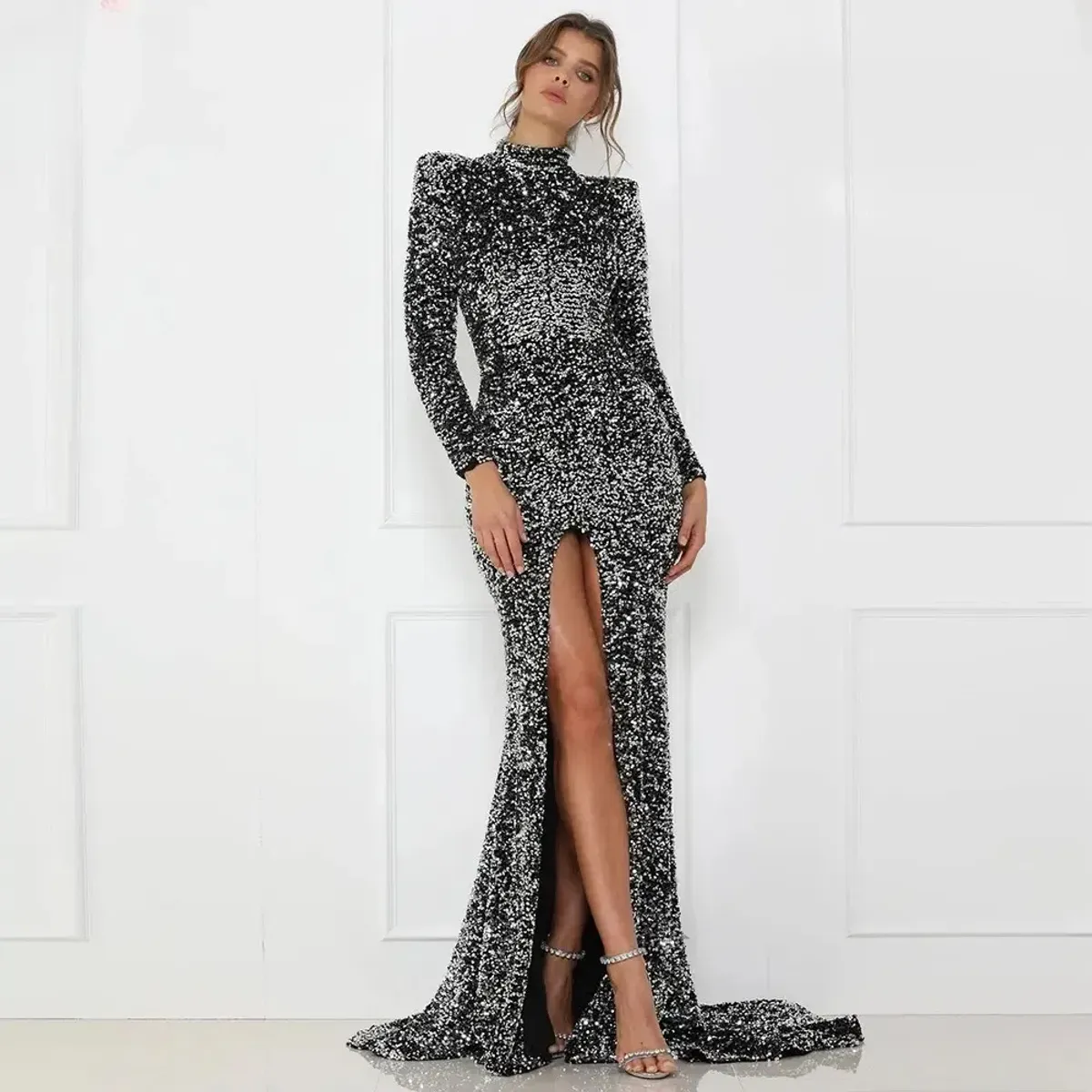 Abyss by Abby Alexia Long Sleeve Gown Gunmetal Size 8 - Image 2