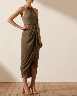 Shona Joy Luxe Tie Front Sleeveless Midi Dress Pine Valley Size 6 for rent on The Volte - image 4