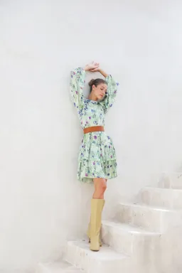 Frank & Dollys Viamo Cascade Floral Satin Dress in Sage Size XXS / 6 for rent on The Volte - image 1