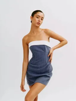 With Jéan Chloe Corset Mini Dress Pinstripe Blue Size XS for rent on The Volte - image 1