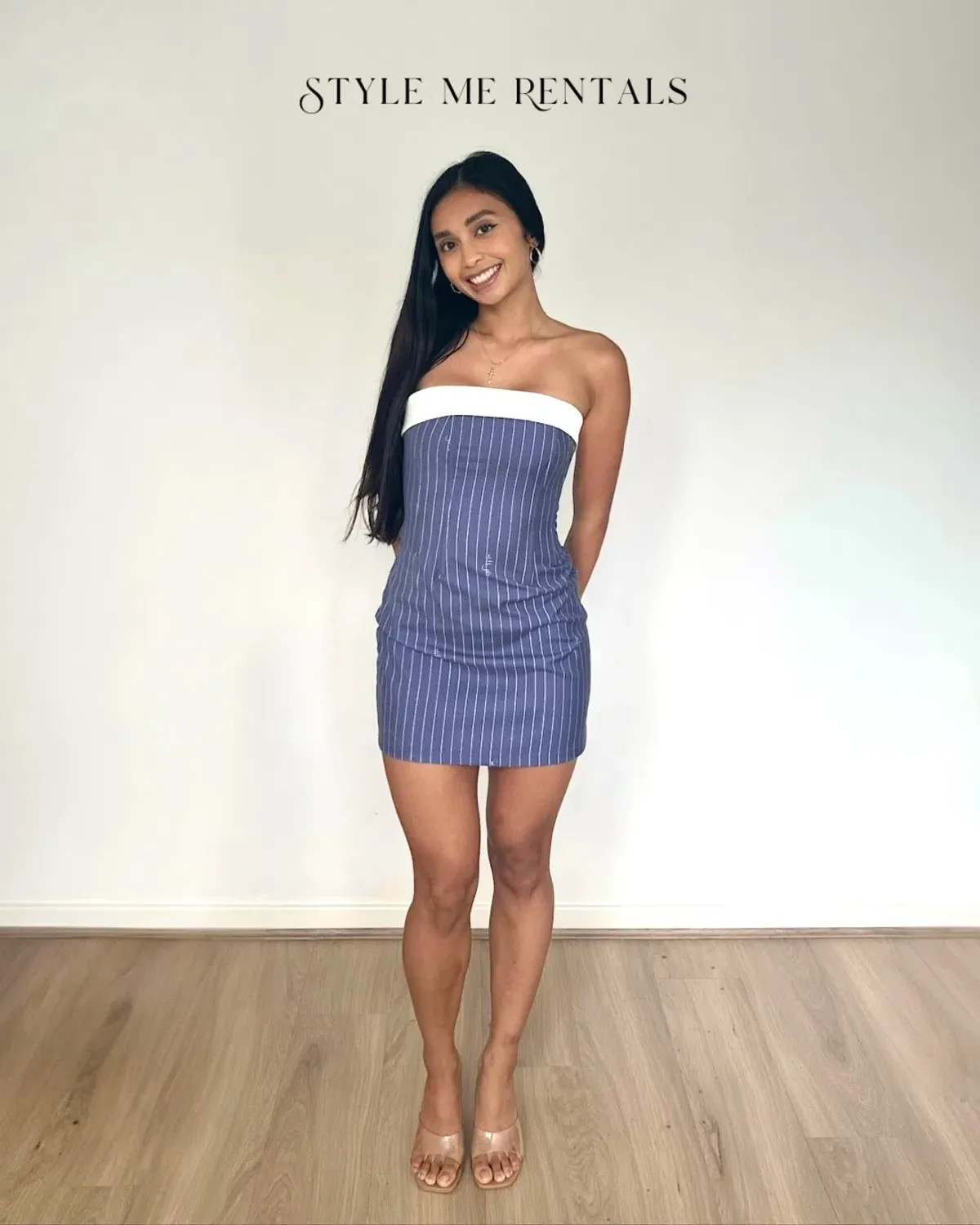 With Jéan Chloe Corset Mini Dress Pinstripe Blue Size XS - Image 2