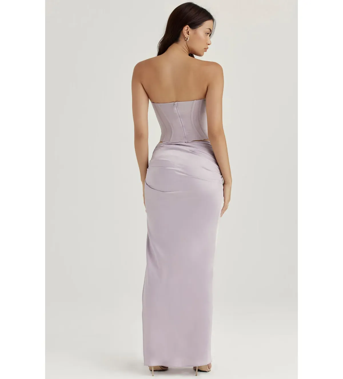 House of CB Half Underwired Corset and Jia Satin Gathered Maxi Skirt in Silver Size XS / AU 6 - Image 4