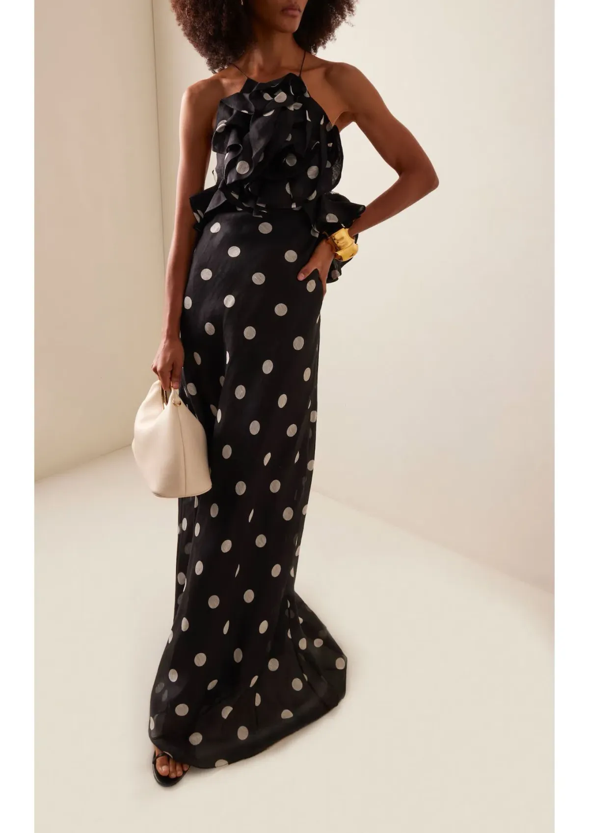 Zimmermann Crush Ruffle Halter Maxi Dress in Black/Cream Dot Size 2 / AU 12 - Image 1