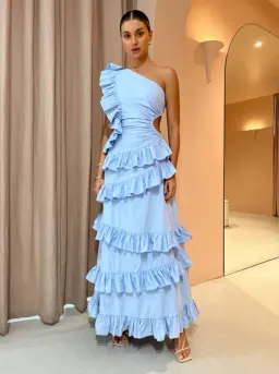 By Nicola Adrift Frill Maxi Dress in Blue Size 10 for rent on The Volte - image 1