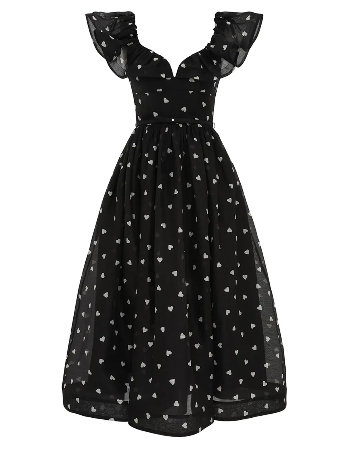Zimmermann Crush Frilled Midi Dress Black Hearts Size 2 / AU 12 - Image 1