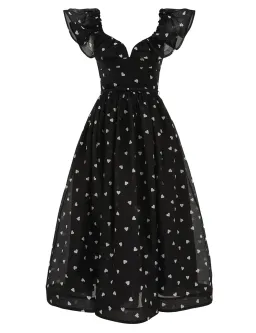 Zimmermann Crush Frilled Midi Dress Black Hearts Size 2 / AU 12 for rent on The Volte - image 1