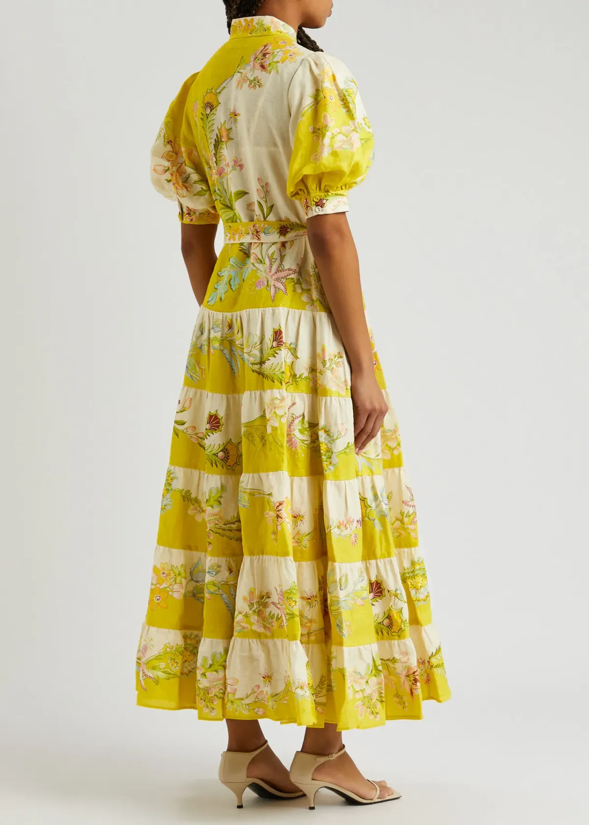 Alemais Ira Tiered Midi Dress Lemon/Cream Size AU 10 - Image 4