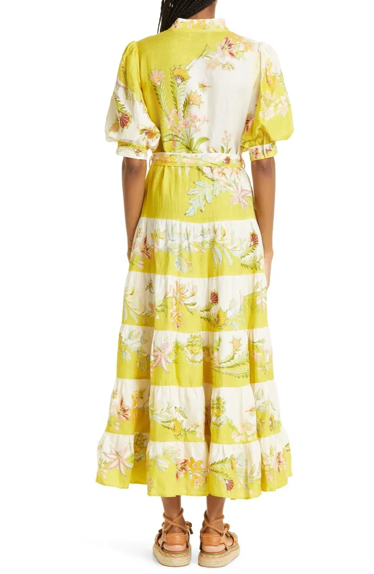 Alemais Ira Tiered Midi Dress Lemon/Cream Size AU 10 - Image 11