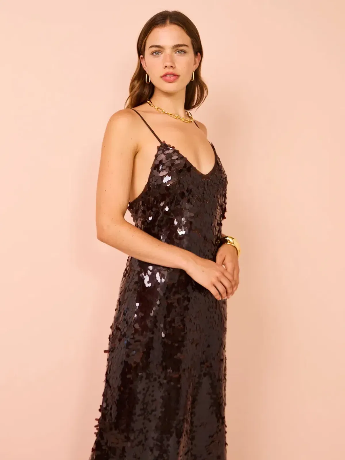 Alemais Geanie Sequin Gown Chocolate Brown Size 8 AU - Image 2