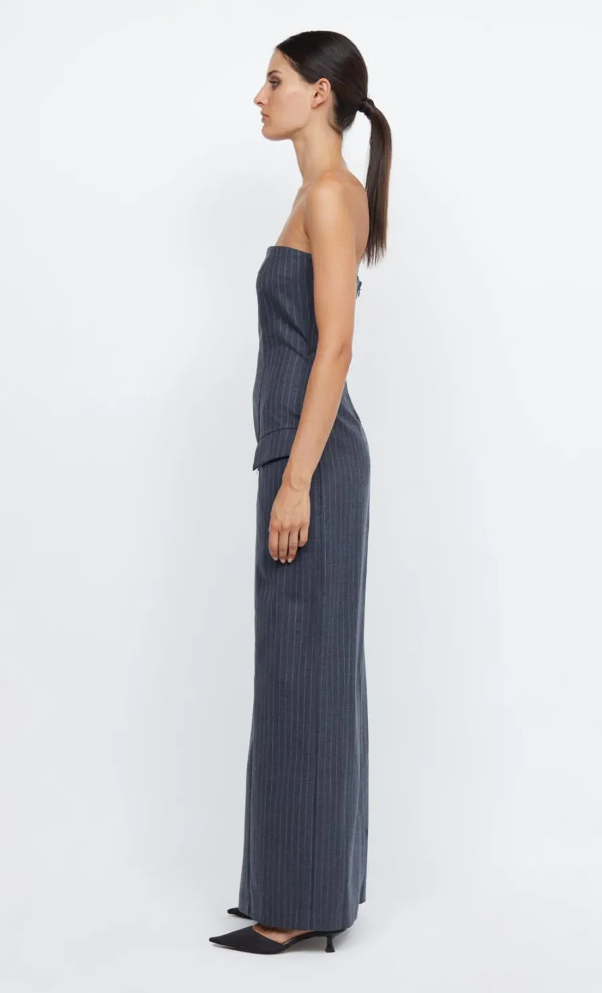 Bec & Bridge Pine Strapless Maxi Dress in Charcoal Pinstripe Size 8 - Image 5