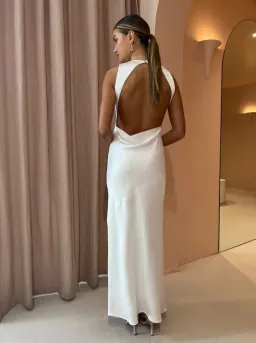 Third Form Satin Bias Cowl Back Maxi Dress White Size 8 for rent on The Volte - image 3