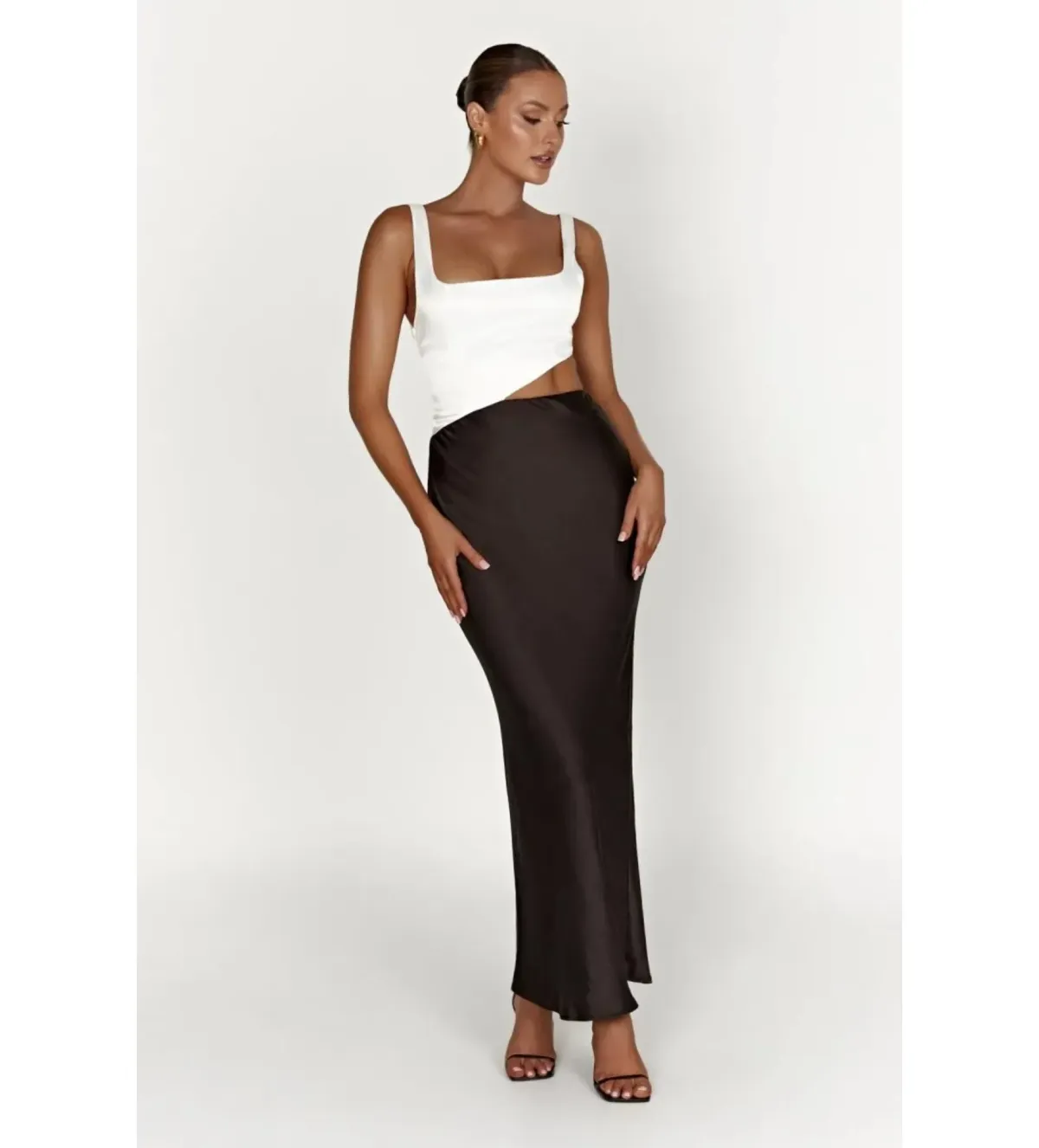 Meshki Asymmetric Cut  Maxi Dress Black and White Size XS/Au 6  - Image 1