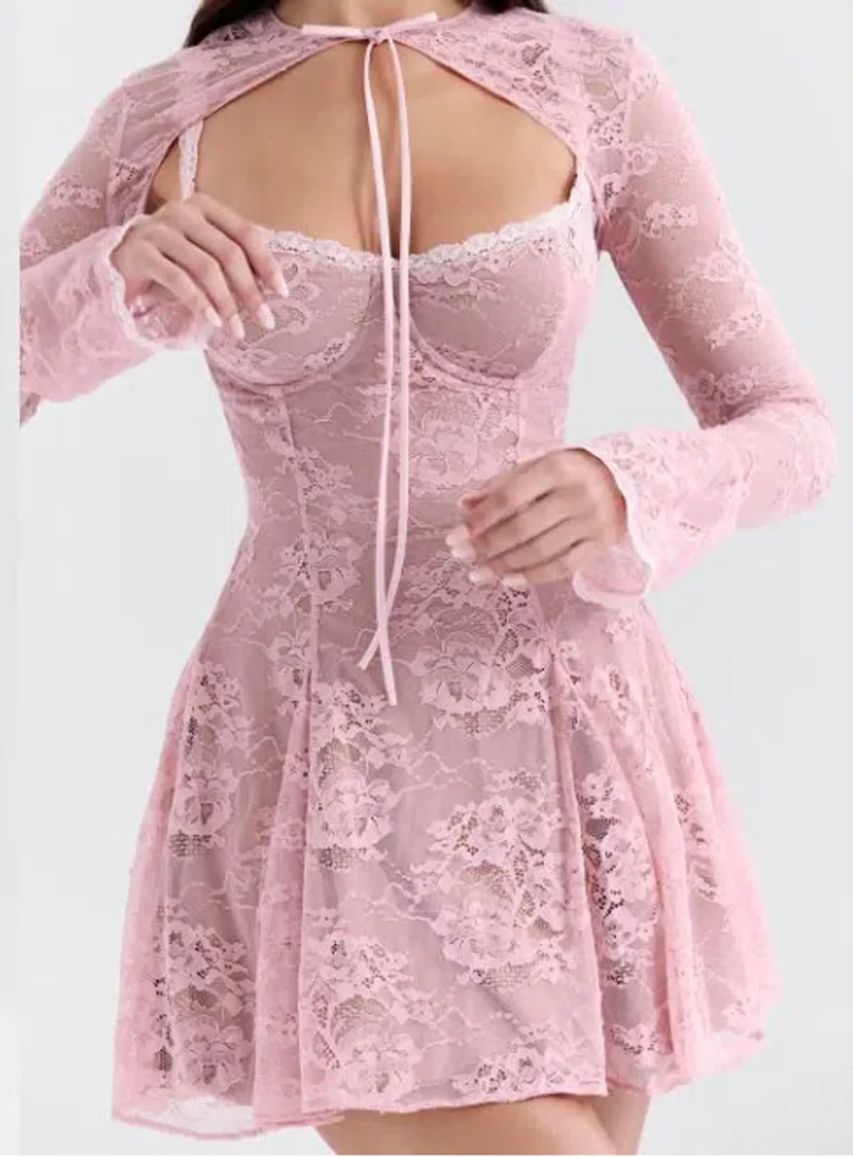 House Of Cb Alice Lace Mini Dress Pink Size 6  - Image 2