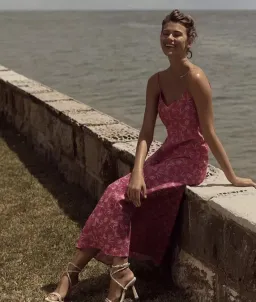 Scanlan Theodore Linen Palm Print Slip Dress Pink Size 6 for rent on The Volte - image 1