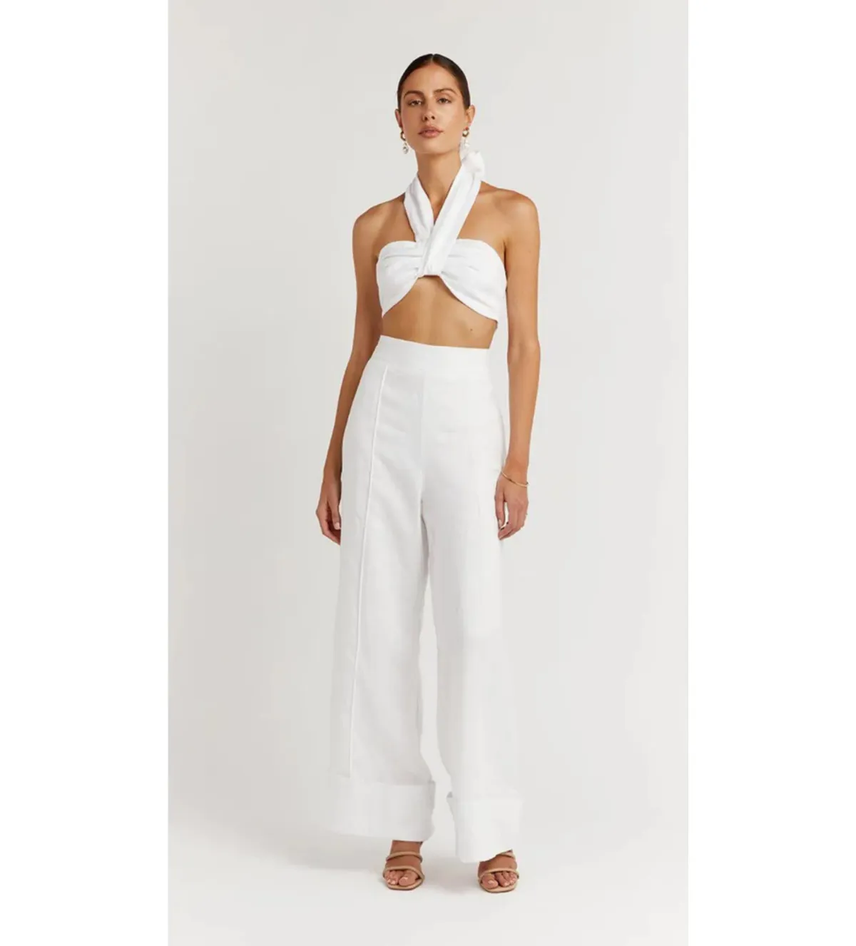 Dissh  Cleo White Linen Pant & Evie White Linen Cross Top Set White Size 12 - Image 1